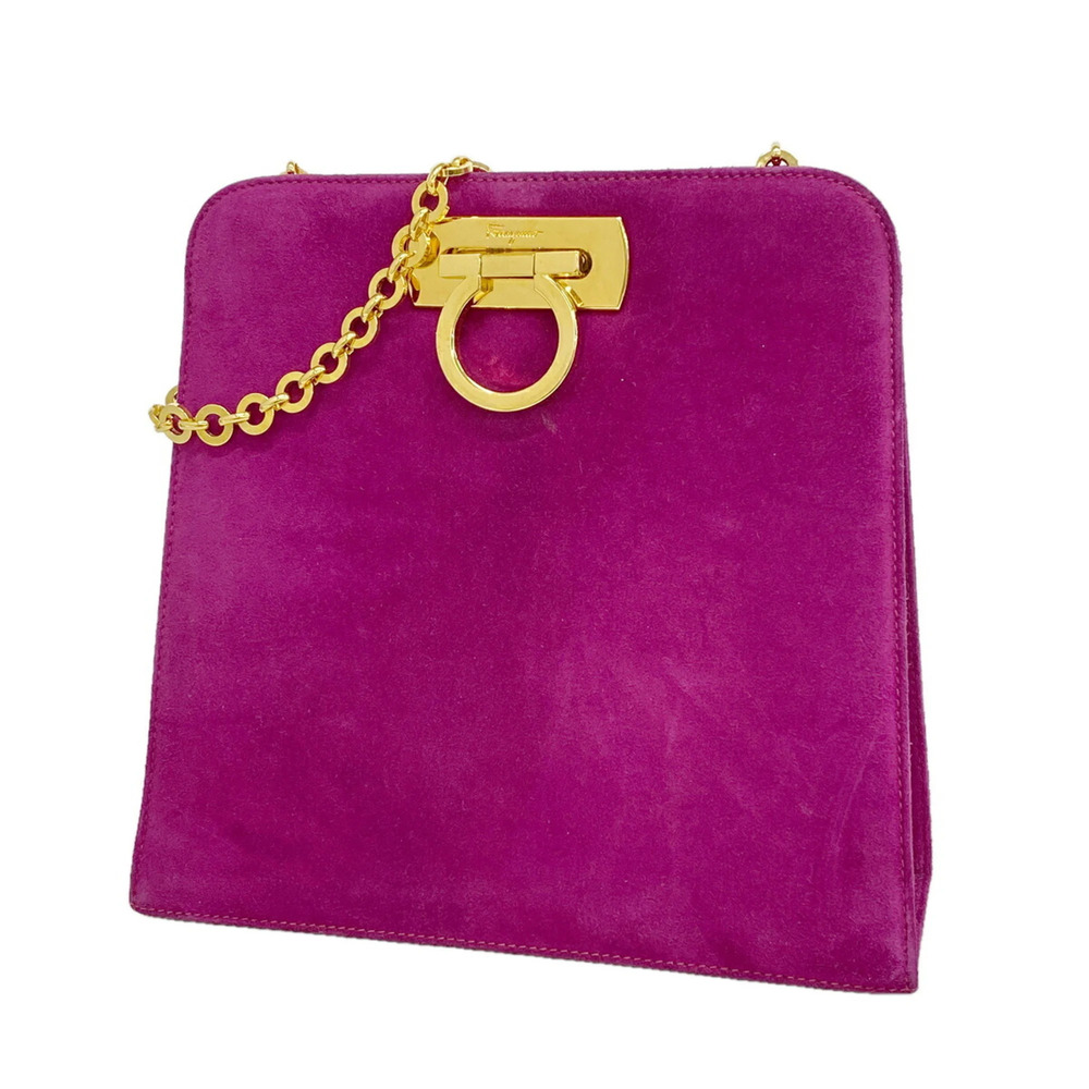 Salvatore Ferragamo Shoulder Bag, Gancini Design, Suede, Purple, Women's